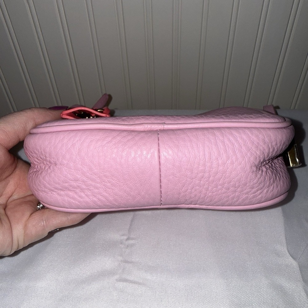 J CREW Signet Crossbody Bag Purse Pink Italian Pebbled Leather Lock Key EUC - Picture 2 of 16